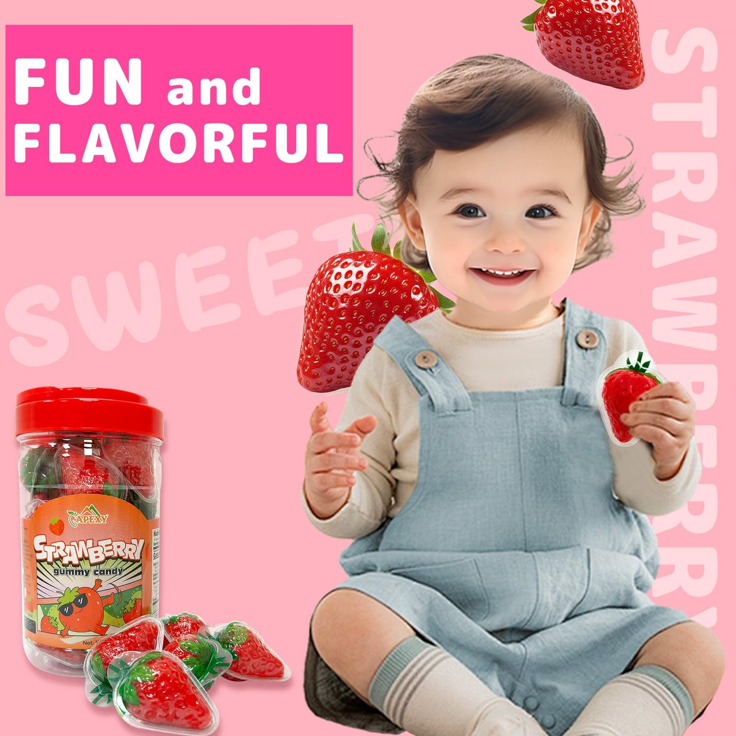 Apexy Strawberry Gummies - with Fruity Liquid Center Eyeball Candy for Halloween, Birthday, Trick Or Treat, Party Candy - Jelly Filled Gummies, Fat