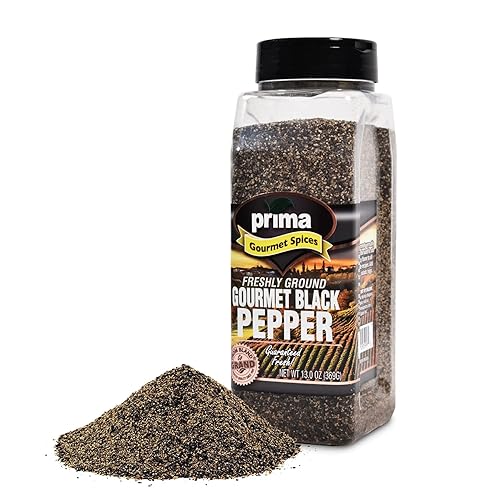 Prima Spice Premium Freshly Ground Coarse Black Pepper(BOLD FLAVOR) 13 Ounce 18-24 Mesh Size - Great for Cooking, Rubs and Seasoning, 13 Ounce (Pack