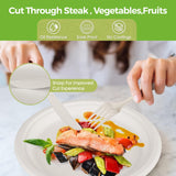 250 PCS Compostable Paper Plates and Utensils Set (EXTRA LONG), White Microwaveable Compostable Dinnerware Set, Disposable Plates, Bowls & Cutlery