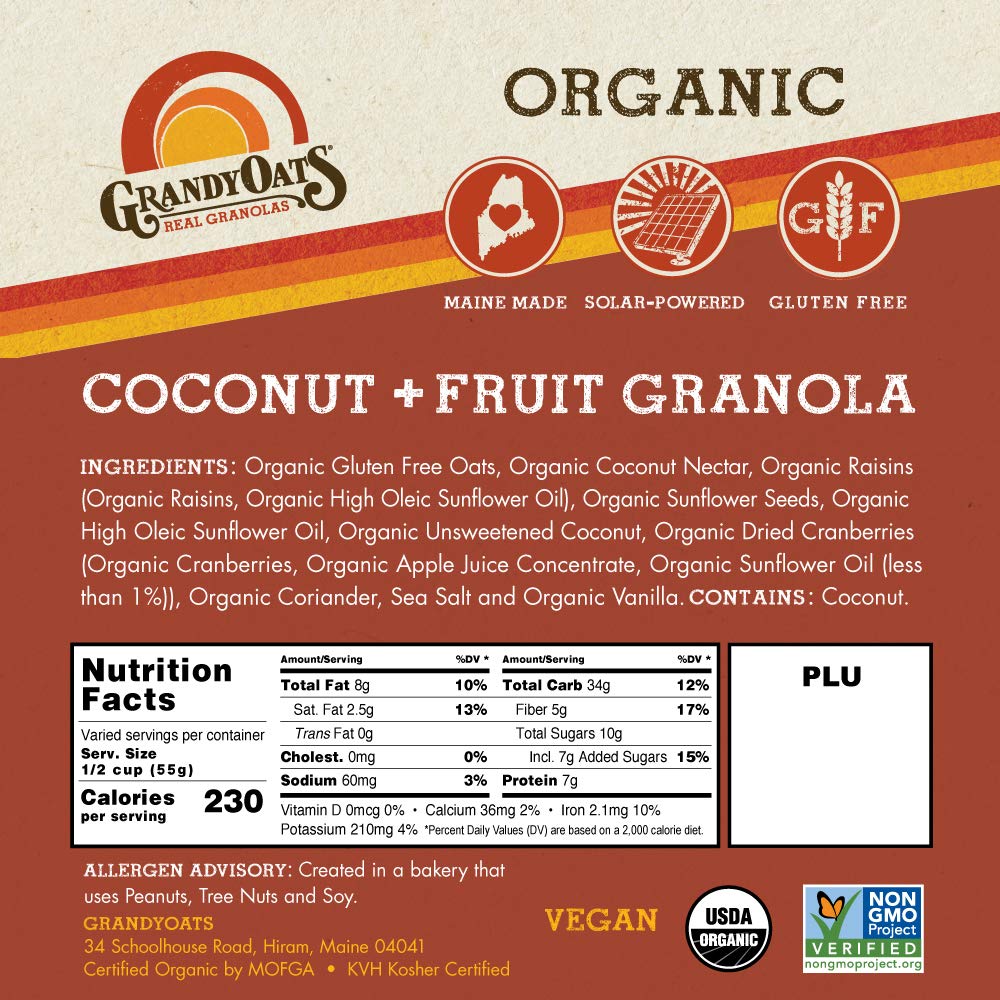 GrandyOats Coconut with Fruit Granola, Certified Organic, Gluten Free, Family Value Size, 36oz bags (Pack of 2)