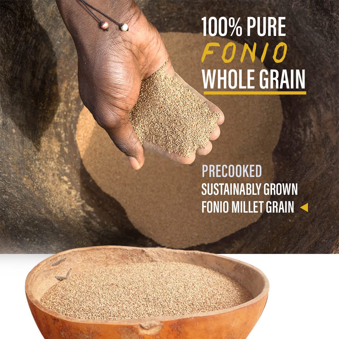 Yolele Premium Precooked Fonio African Supergrain Ancient Grains Gluten-Free Non GMO Organic Fonio Grain Vegan Protein High Fiber Super Food Keto Paleo-Friendly Rice Alternative 2.25 lb Bag