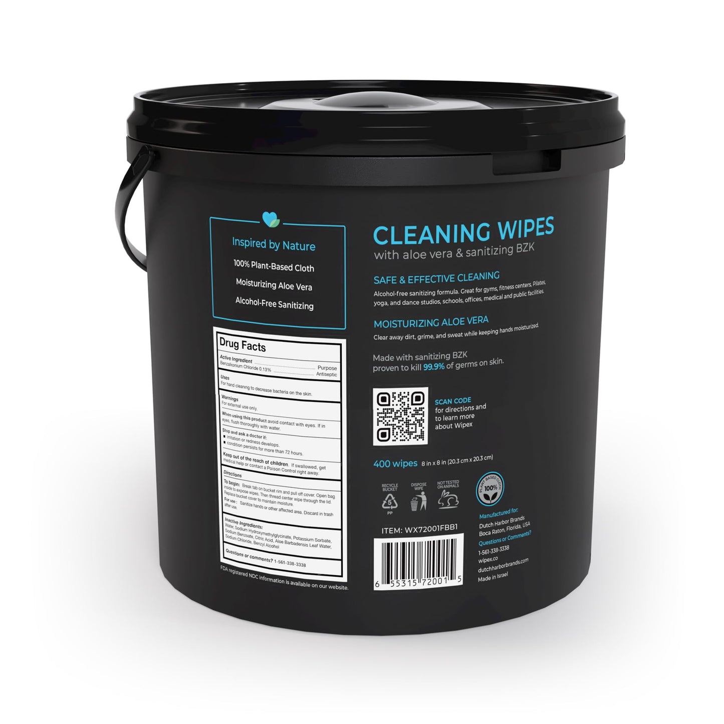 Wipex Gym & Fitness Cleaning Wipes, 400ct Dispensing Bucket with Sanitizing BZK for Hands, Great for Gym, Studios and Fitness Centers 400 Count (Pack