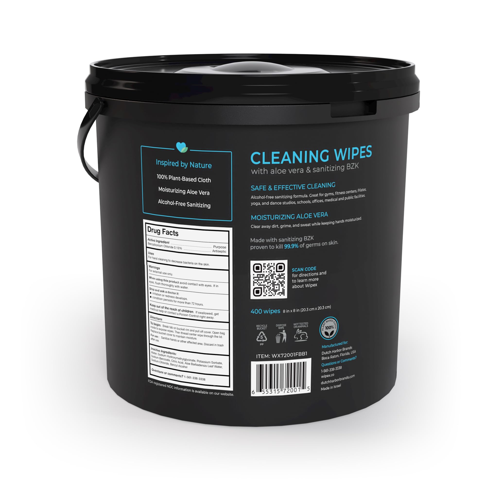 Wipex Gym & Fitness Cleaning Wipes, 400ct Dispensing Bucket with Sanitizing BZK for Hands, Great for Gym, Studios and Fitness Centers 400 Count (Pack
