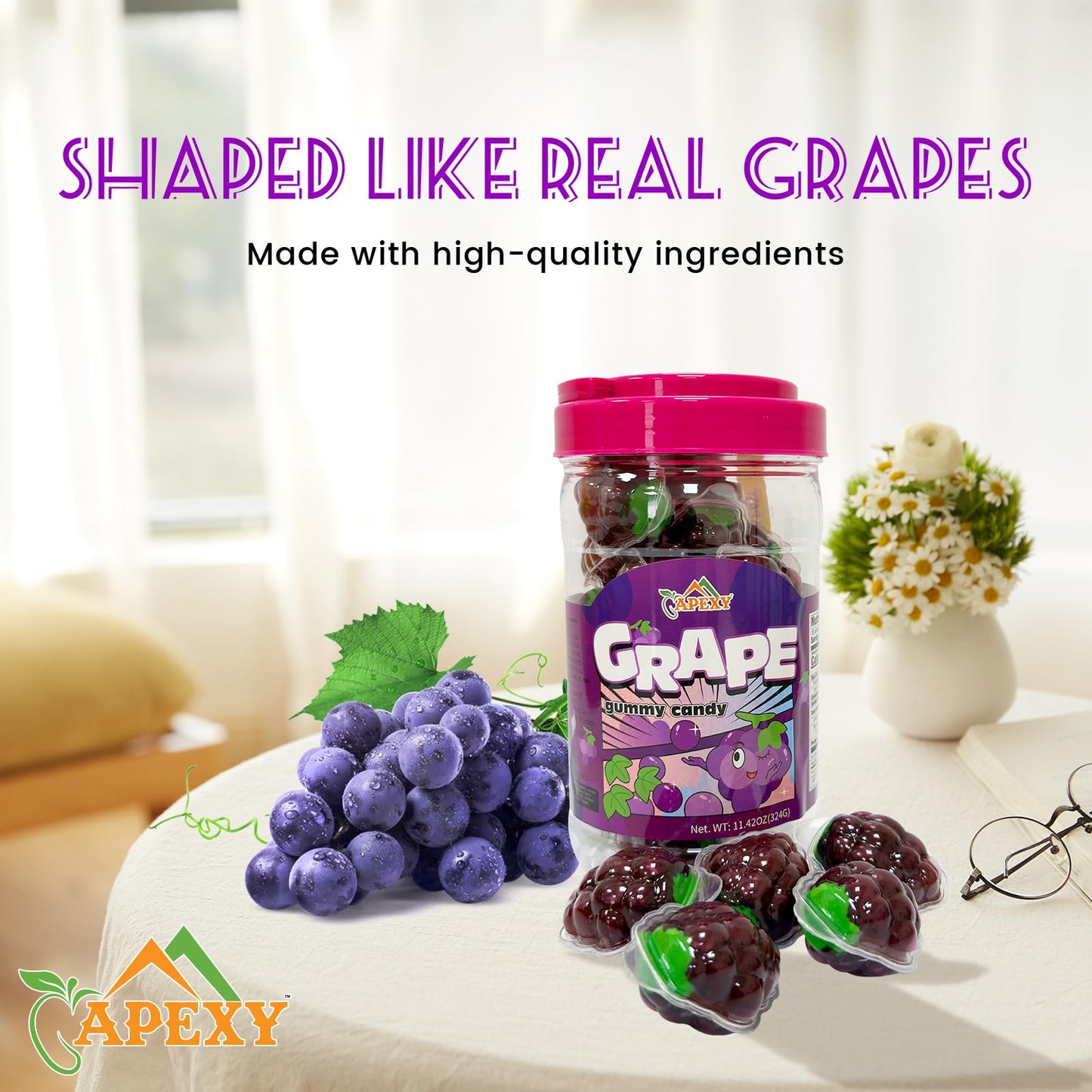Apexy Grape Gummy Gummies - with Fruity Liquid Center Gummy Candy for Halloween, Birthday, Trick Or Treat, Party Candy - Jelly Filled Gummies, Fat