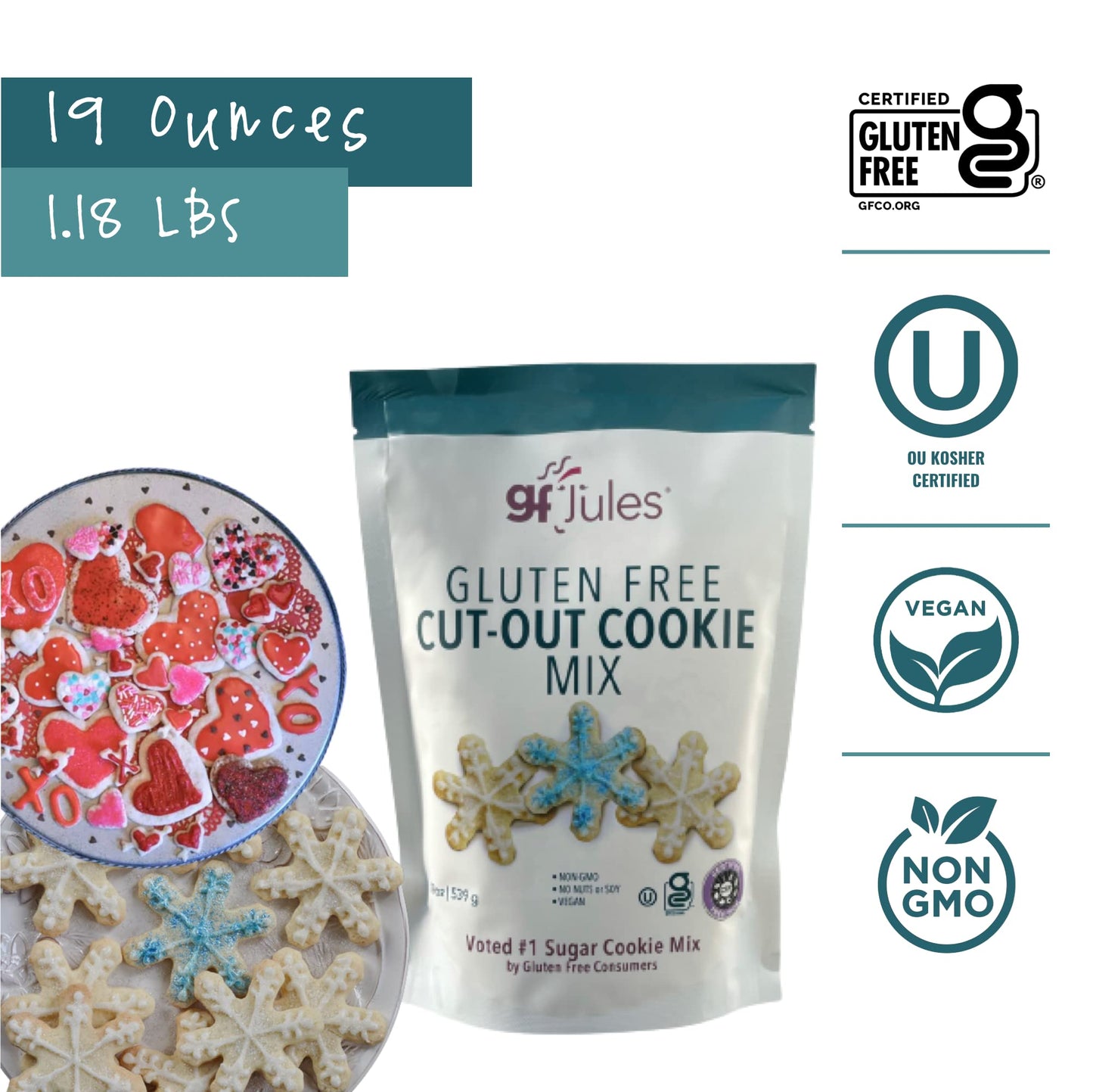 gfJules Certified Gluten Free Cut Out Cookie Baking Mix | No Grit, Non-GMO, Vegan | Certified Top 9 Allergen-Free & Kosher | Make 36 Sugar Cookies | 19 Ounces