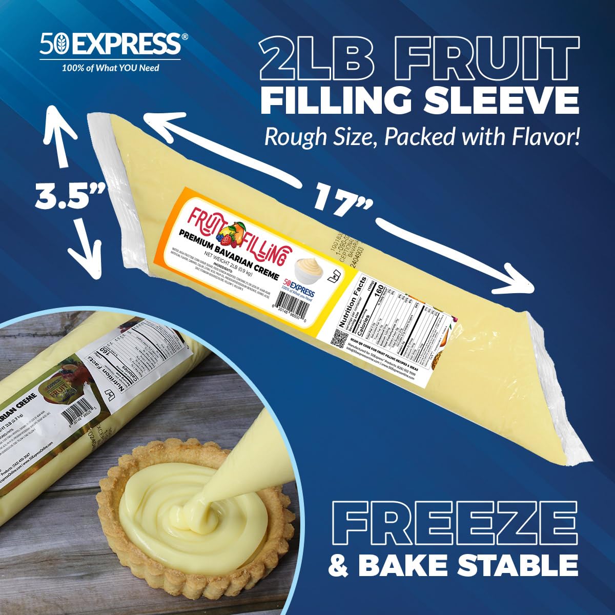 50Express® Single Fruit Filling Sleeve (2lb Sleeve) (Premium Bavarian Creme)