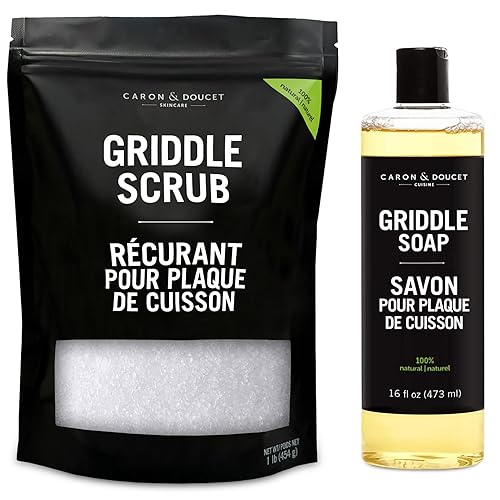 CARON & DOUCET - 100% Plant-Based Griddle Cleaning Soap and Salt Scrub Set: Best for Removing Rust & Cleaning Burnt On Food While Seasoning Griddle