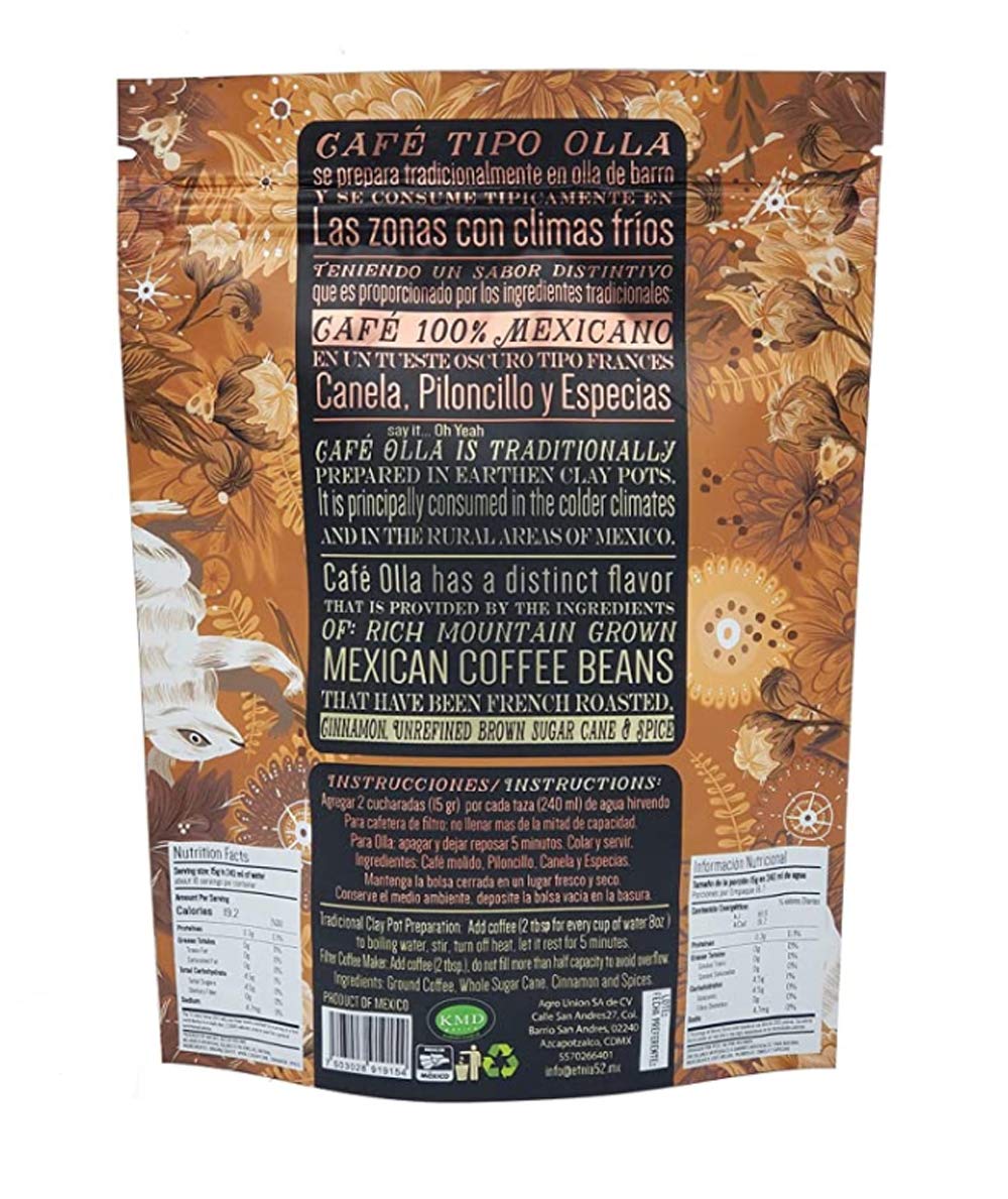 Etnia 52 - Café de Olla, 100% Mexican Ground Coffee, 250 grams or 8.8 oz, Kosher Certified (KMD), Made in Mexico, Includes Free Ebook Recipe Link