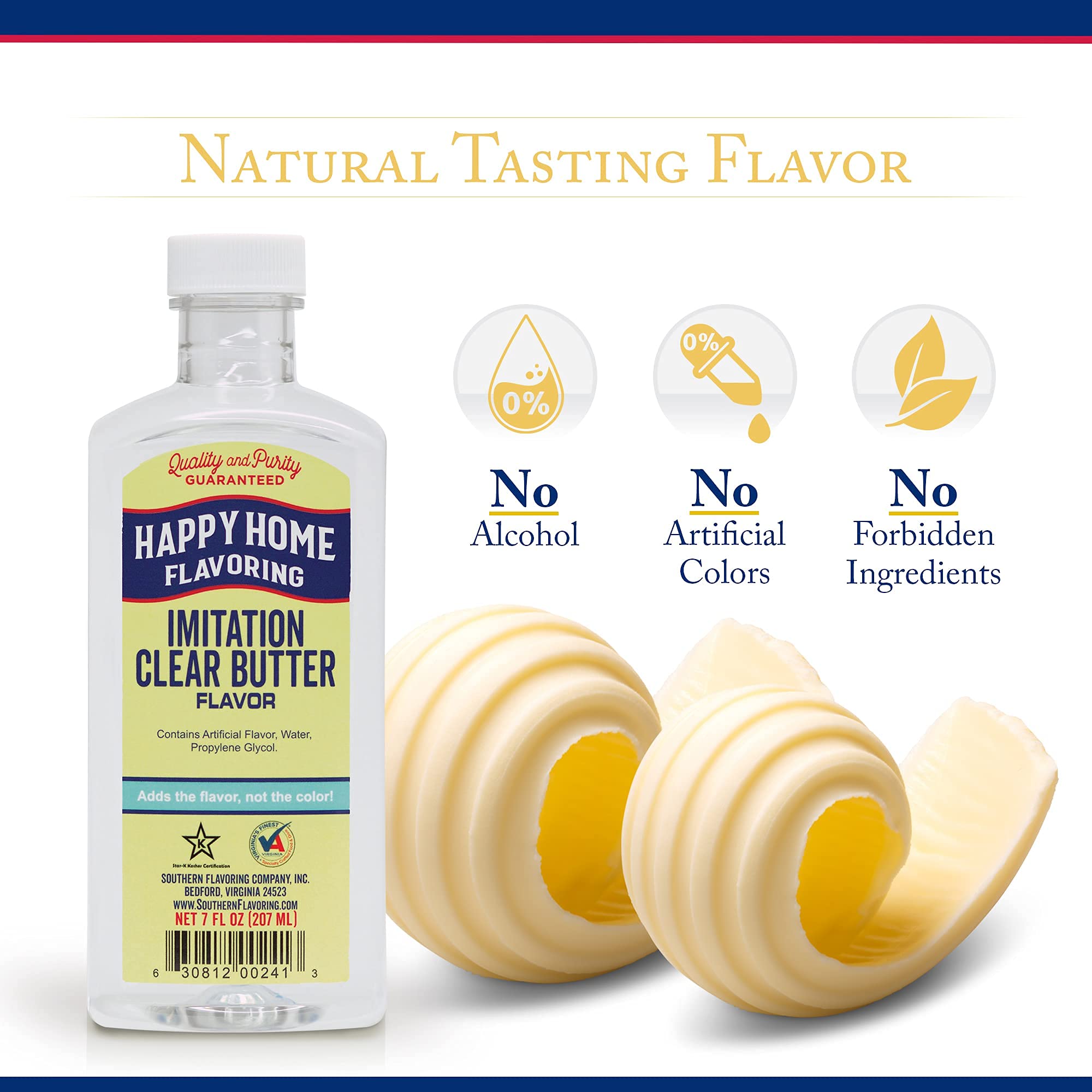 Happy Home Imitation Clear Butter Flavoring, Non-Alcoholic, Certified Kosher, 7 oz.