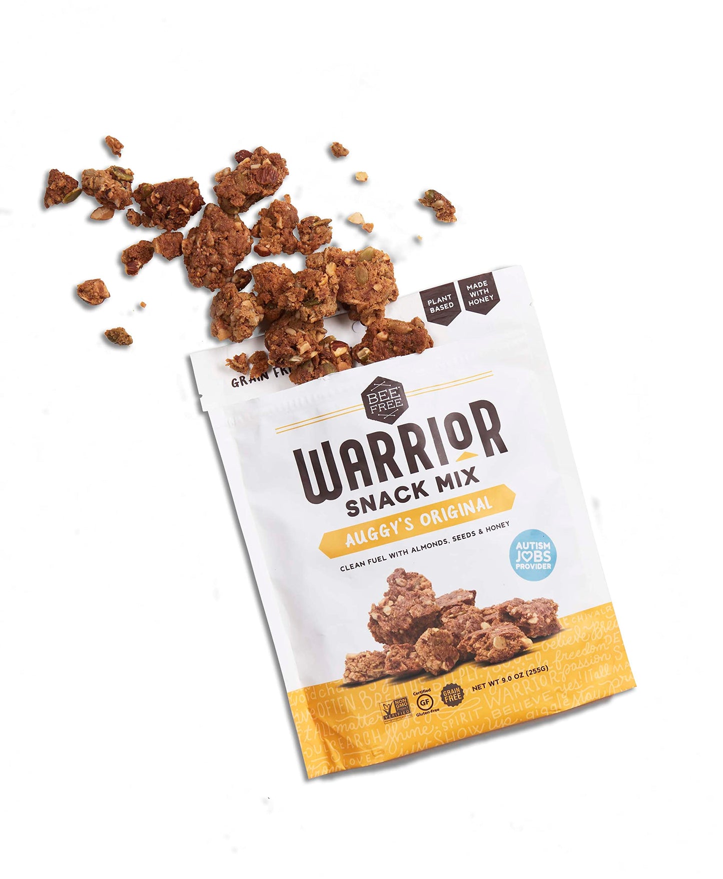 BeeFree Warrior Mix Gluten Free Granola - Chunky Granola Bites | Paleo, Low Carb, Grain Free, Preservative Free, Oat Free | Auggy’s Original Mix, 9