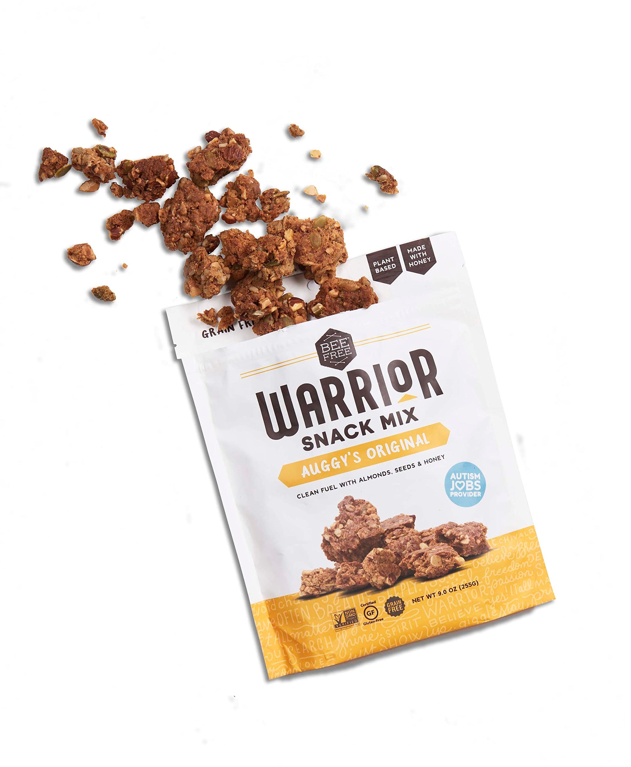 BeeFree Warrior Mix Gluten Free Granola - Chunky Granola Bites | Paleo, Low Carb, Grain Free, Preservative Free, Oat Free | Auggy’s Original Mix, 9