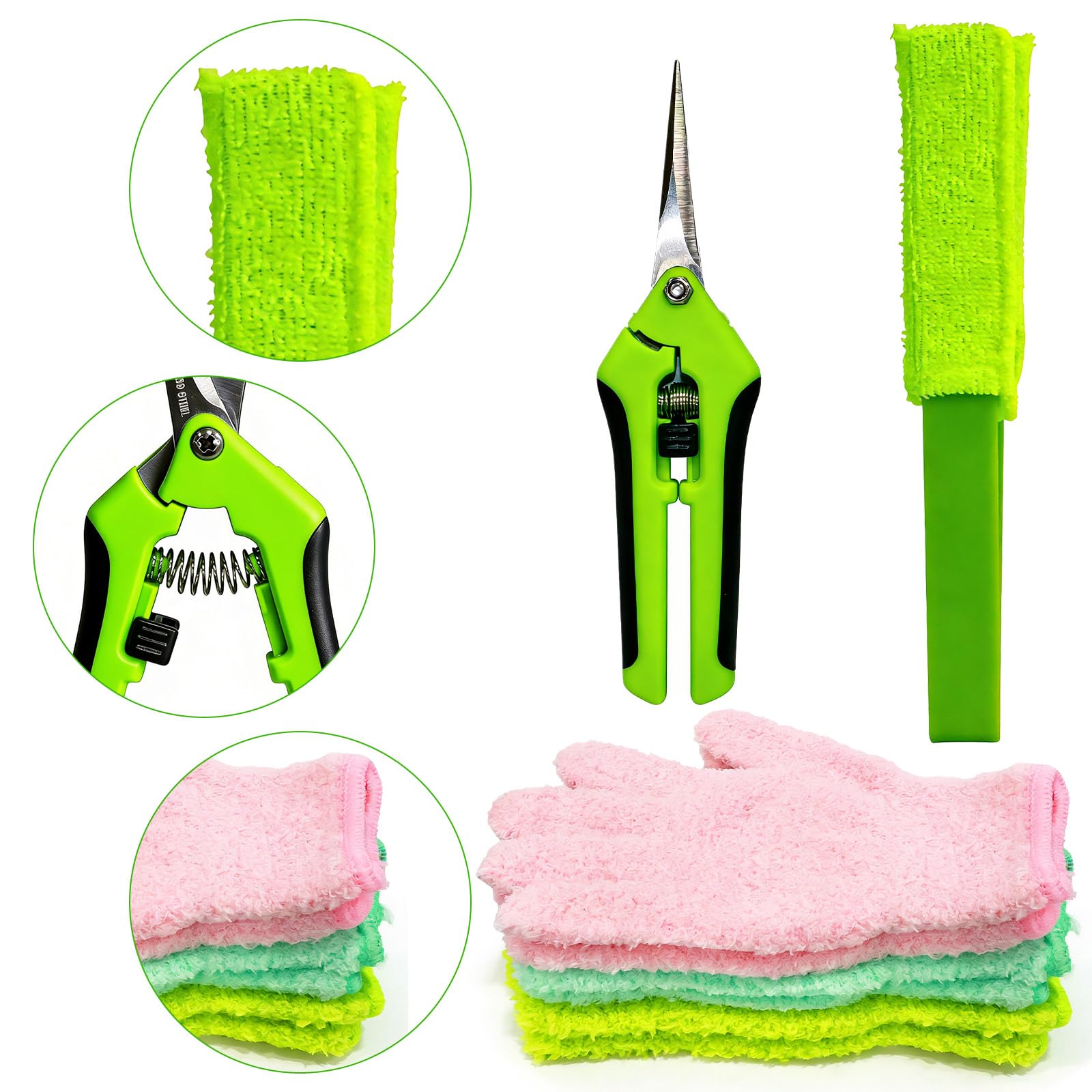 RRUAAZIW 10 Pcs Plants Cleaning Set Plant Leaf Cleaner Leaf Cleaning Tongs with Reusable Microfiber Gloves and Flower Pruning Shears for House
