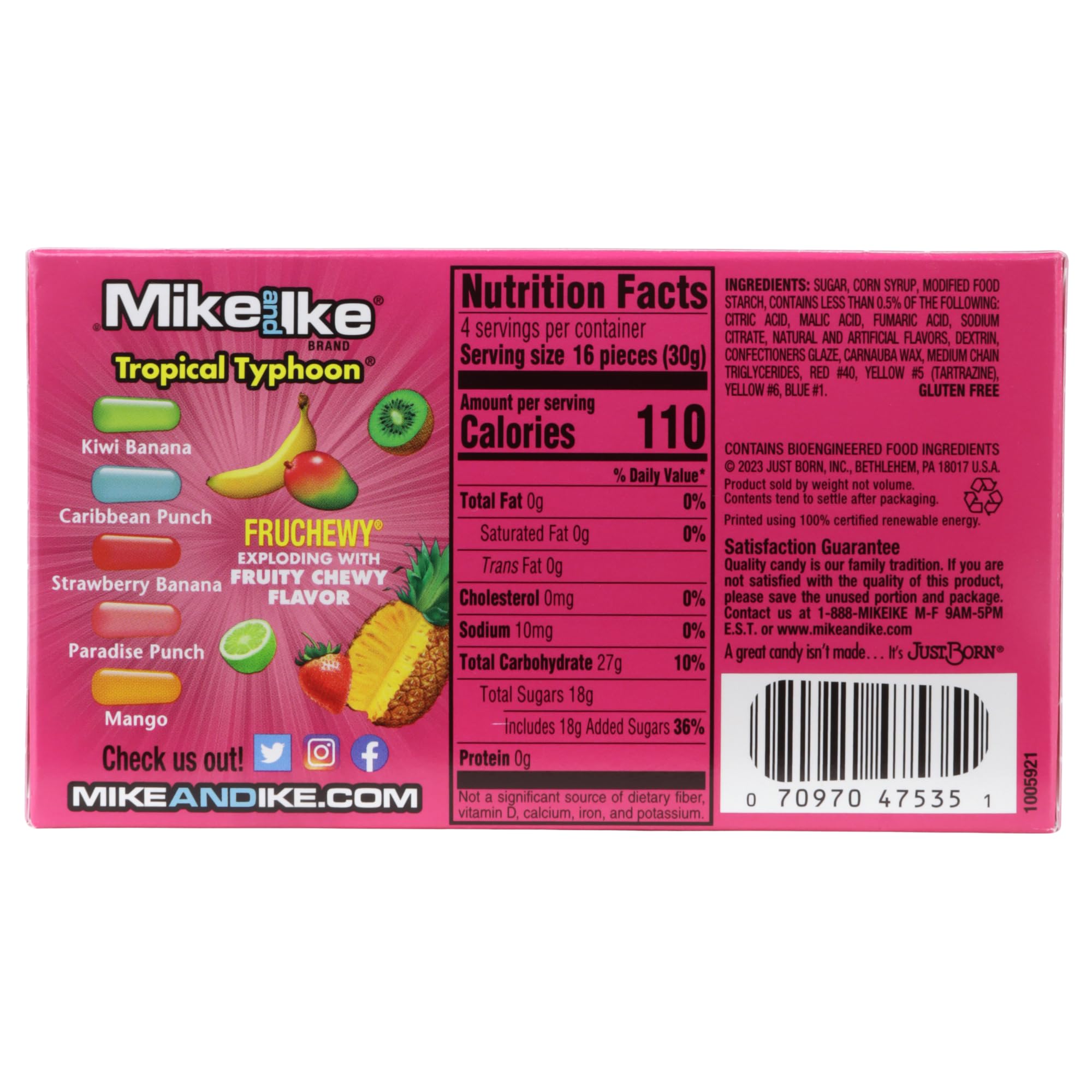 Mike and Ike Tropical Typhoon Theater Boxes, Assorted Fruit Chews Candy, Movie Night Treats, 4.25 Ounces (Pack of 3)
