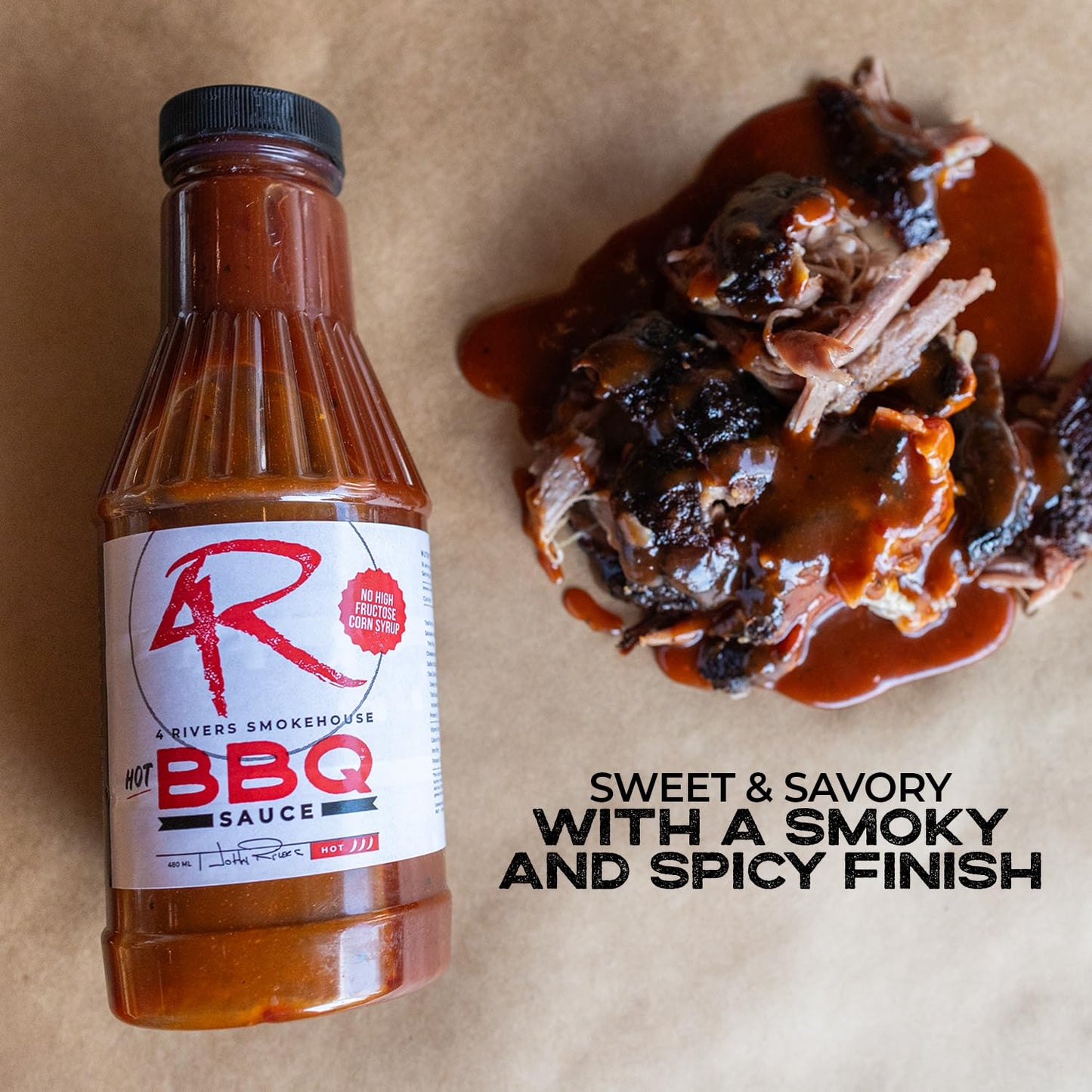 4 Rivers - Smokehouse Hot BBQ Sauce - Hot & Spicy BBQ Sauce for Roasting, Slow-Cooking or Grilling - Premium House-Made Blend - Multi-Regional Recipe