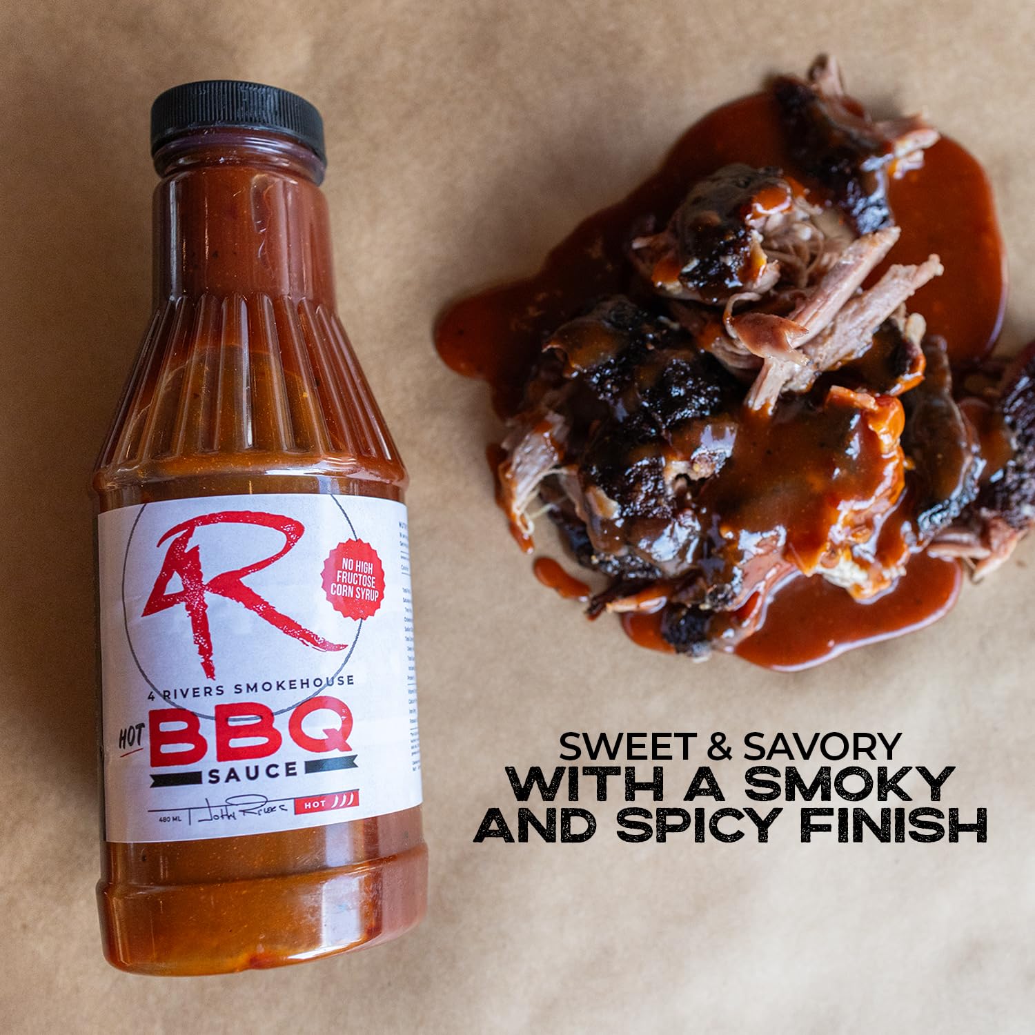 4 Rivers - Smokehouse Hot BBQ Sauce - Hot & Spicy BBQ Sauce for Roasting, Slow-Cooking or Grilling - Premium House-Made Blend - Multi-Regional Recipe