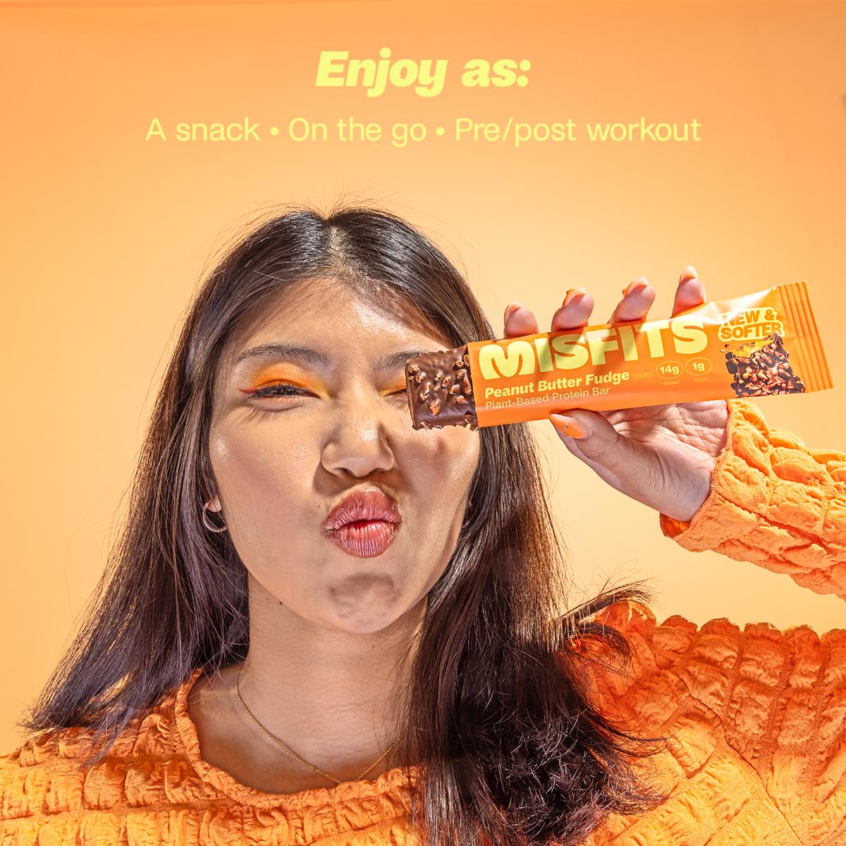 Misfits High Protein Bar, Peanut Butter Fudge, Non GMO, Plant Based Vegan Protein Bar, Low Sugar, High Fiber Snack
