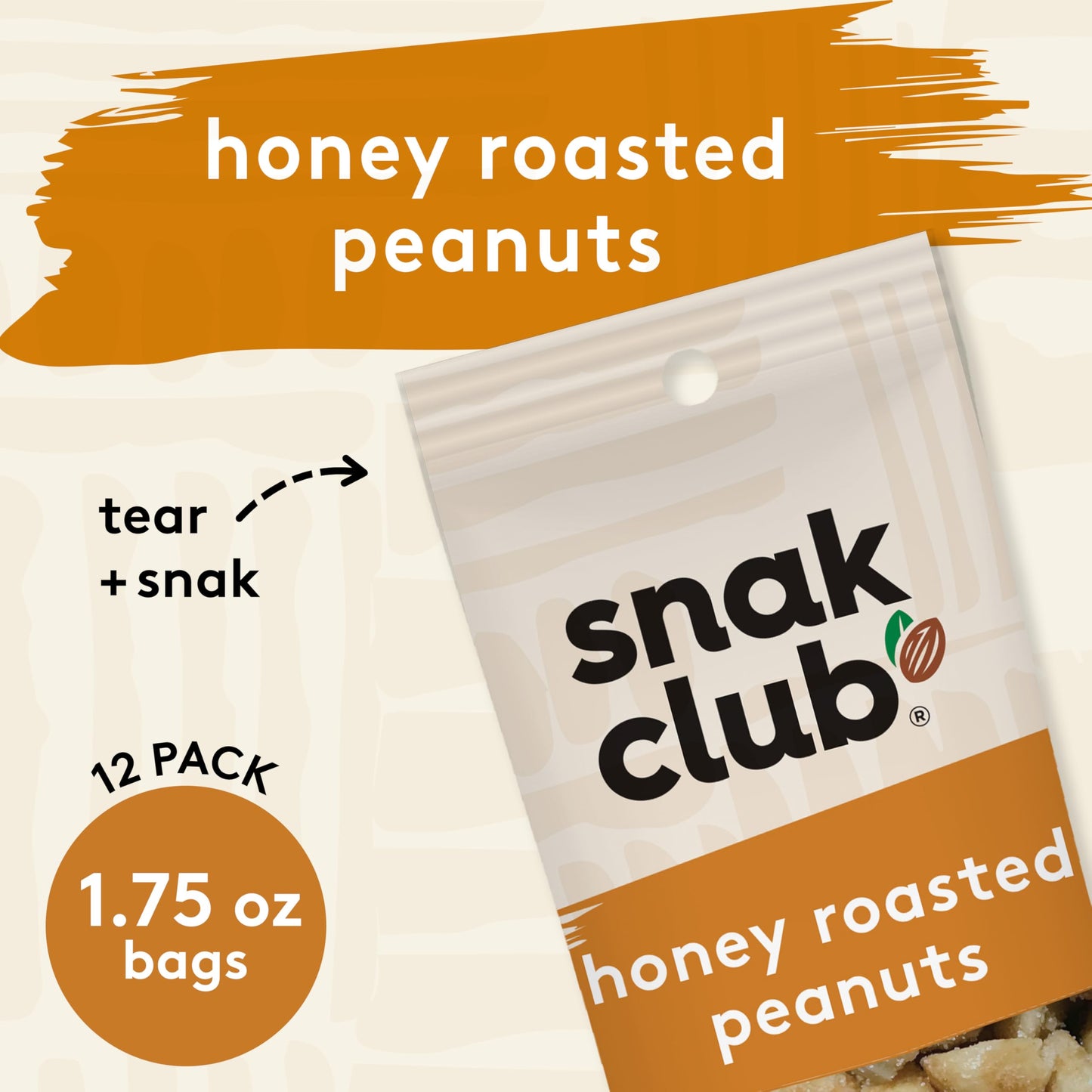 Snak Club Honey Roasted Peanuts, 1.75 oz Bags, 12 Pack