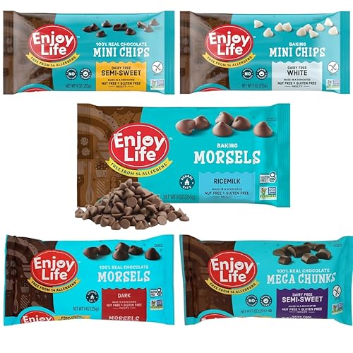 Enjoy Life Chocolate Chips Variety Pack, 5 Count (9 oz Bags) - Dark Morsels, Mini Chips, White Mini Chips & Mega Chunks - Allergy-Friendly Baking Chocolate