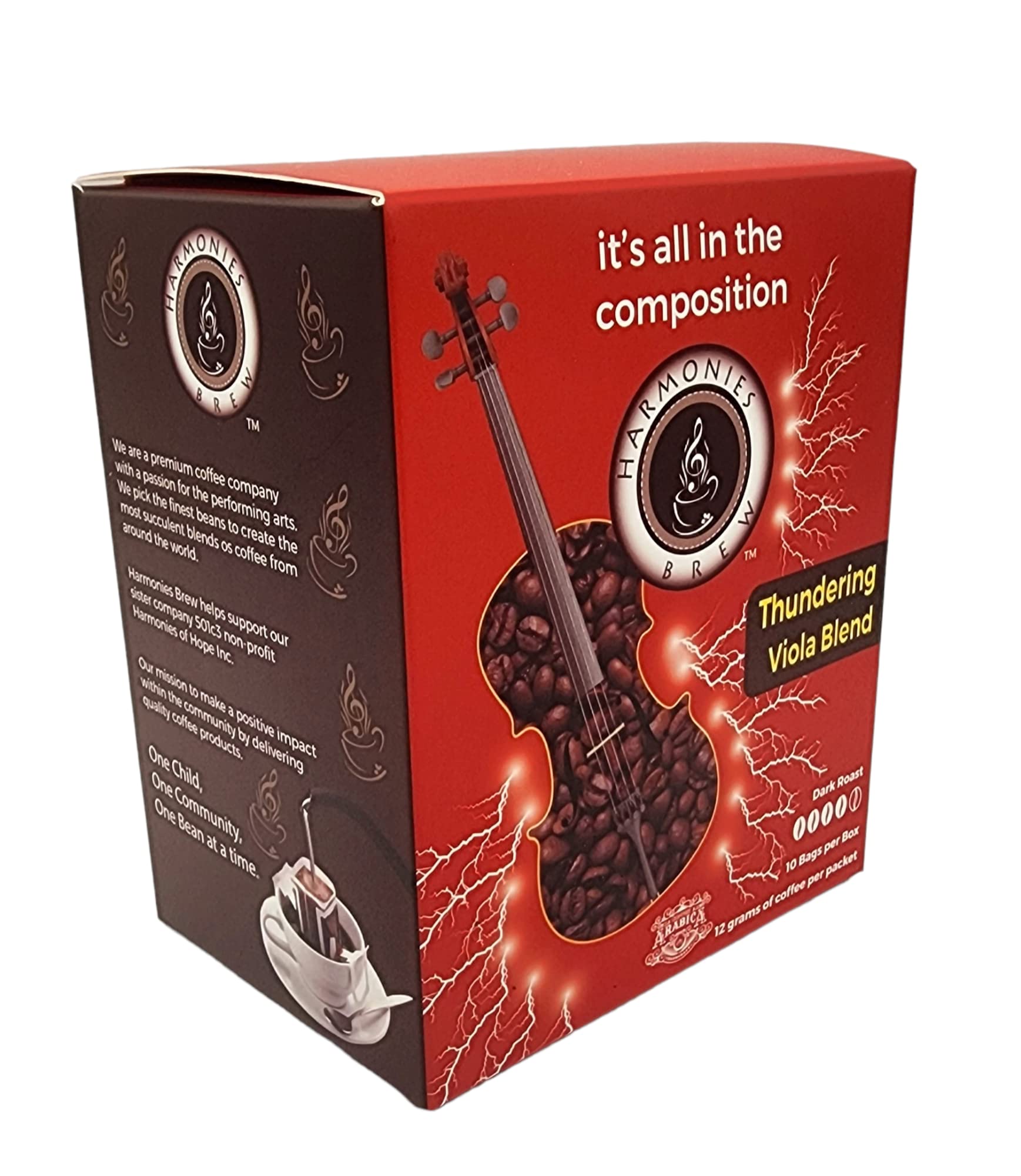 Thundering Viola Box of Brew - 10 Pack Single Serve Pour Over Coffee, Certified Fairtrade, Organic Dark Roast