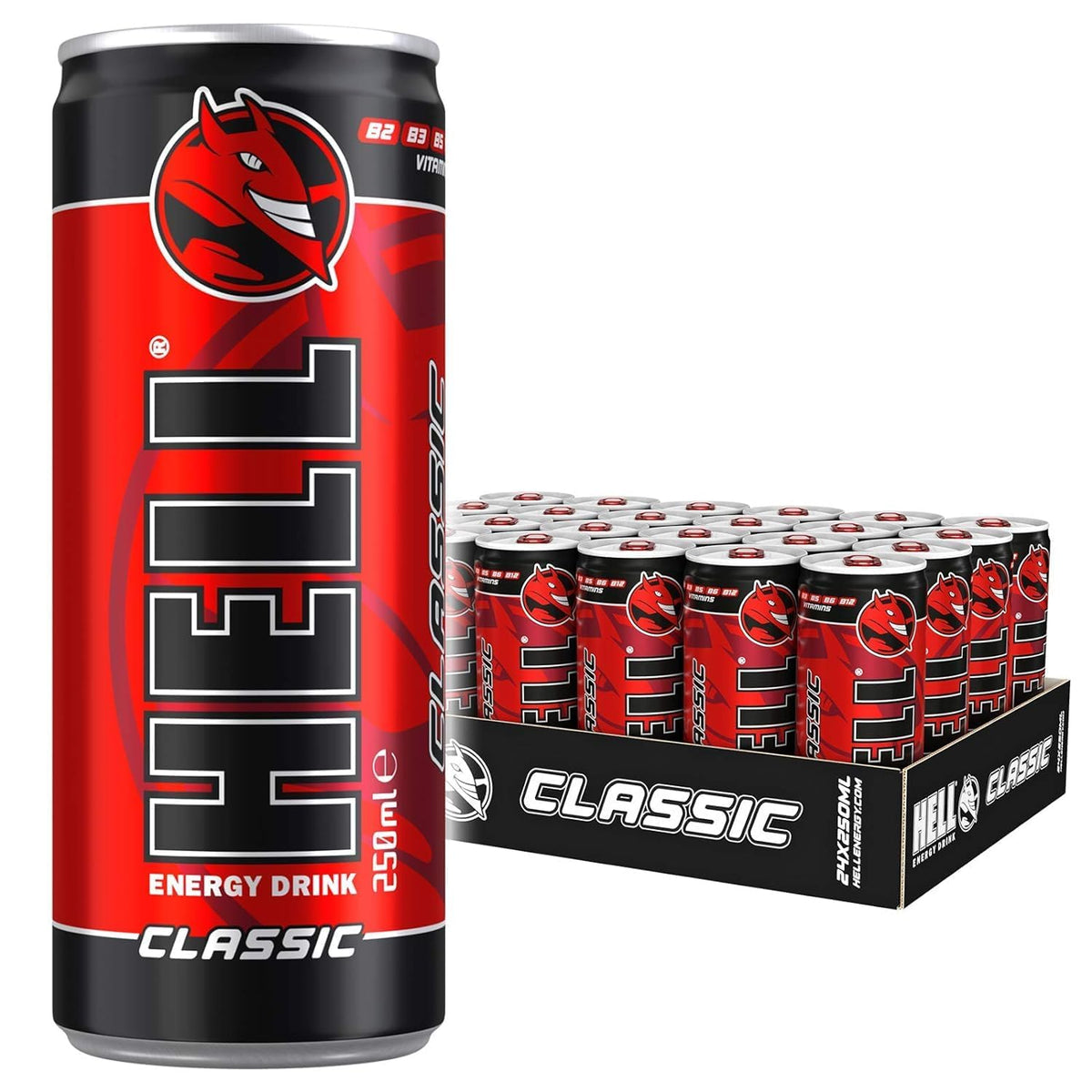 HELL CLASSIC Energy Drink | 32 mg/100 ml Caffeine | Vitamins B3, B5, B6, B12 | No Preservatives | Environmentally Friendly Packaging | 24 x 250ml |