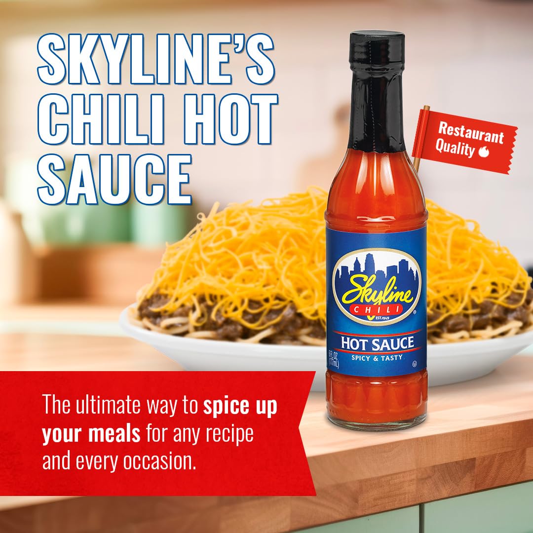 Skyline Chili Hot & Spicy Sauce - Authentic Cincinnati Restaurant-Style Secret Recipe with Tabasco, Cayenne, and Jalapeño Peppers, Gourmet Chili Sauce