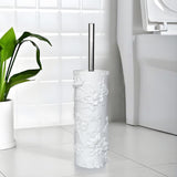 Indecor Home White Floral Branches Design Resin Toilet Bowl Brush and Holder Set, Elegant Bathroom Cleaning Tool with Durable Bristles, Compact