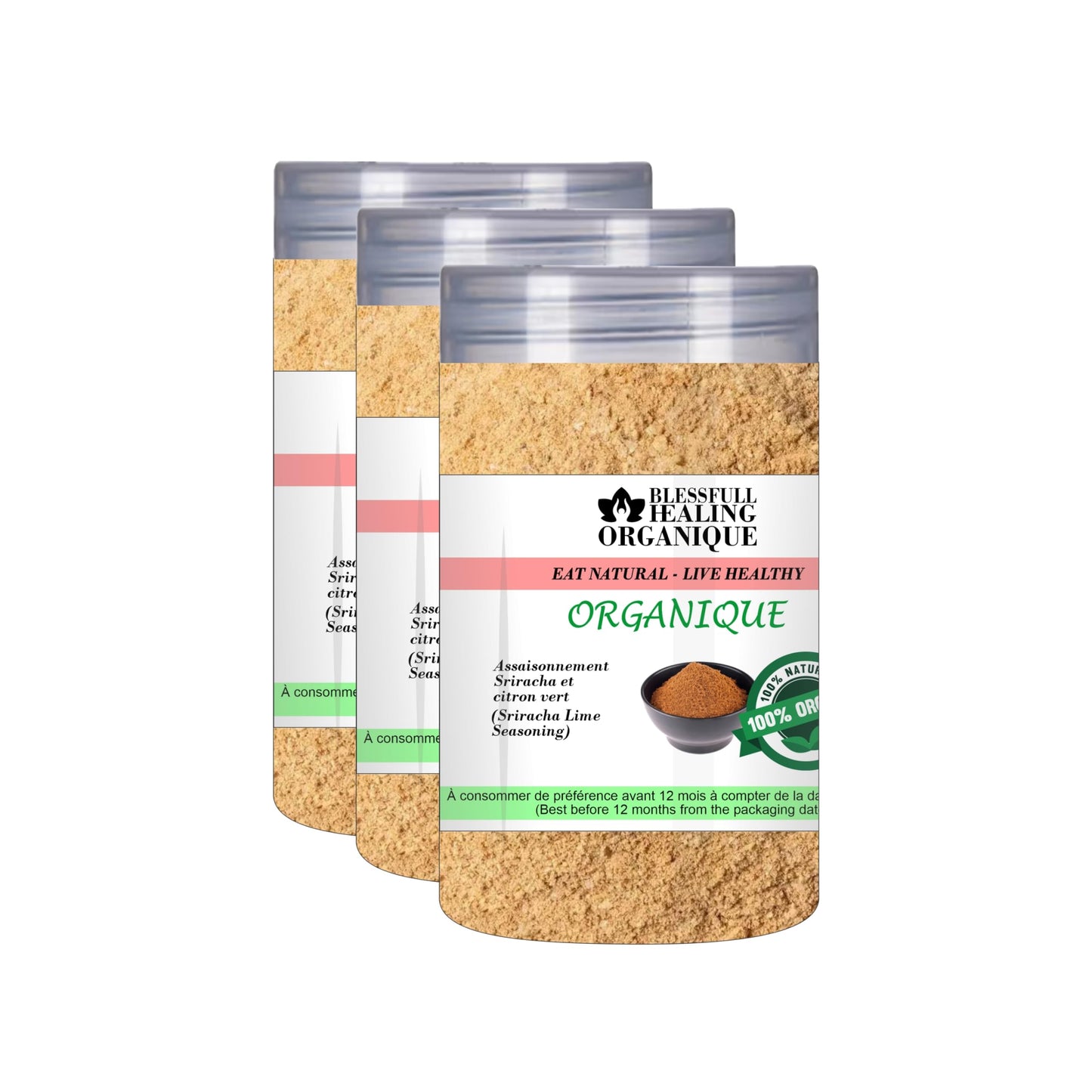 Blessfull Healing Organic Sriracha Lime Seasoning 100 Gram (3.52 oz) Each (Pack Of 3) = 300 Grams, Vegan