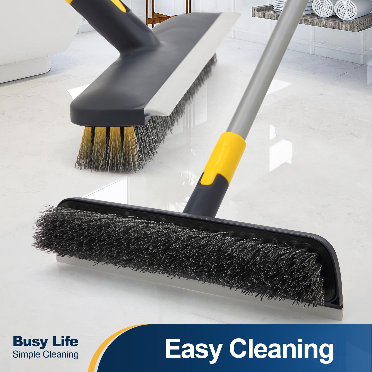 Yocada Floor Scrub Brush Telescopic Handle 2 in 1 Scrape Brush Stiff Bristle Shower Scrubber for Cleaning Patio Bathroom Garage Kitchen Wall Deck Tub