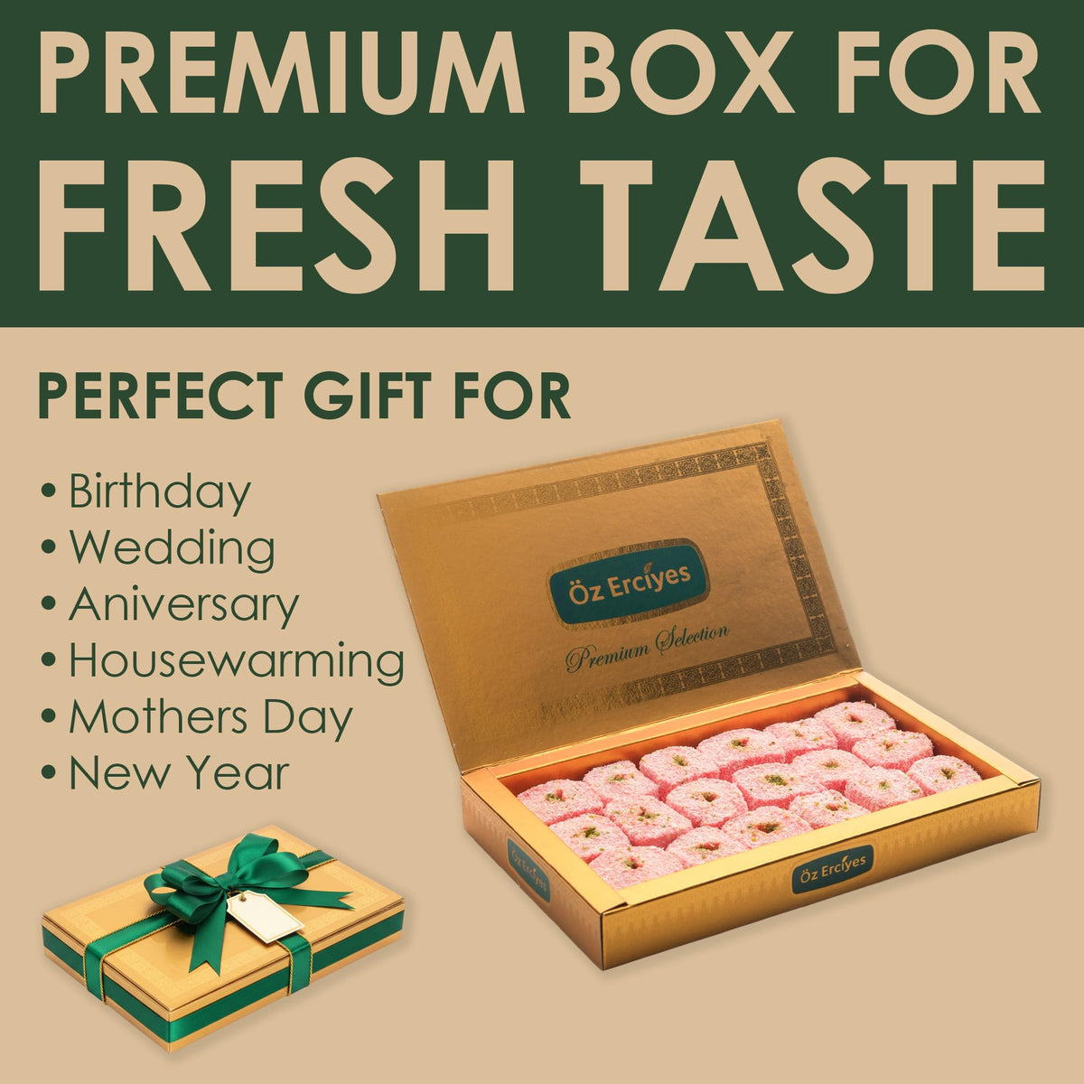 Strawberry Sultana Roll Turkish Delight - Soft Lokum Candy with Strawberry Flavor, Traditional Turkish Sweets Gift Box, Delicias Turcas, 17.6 oz