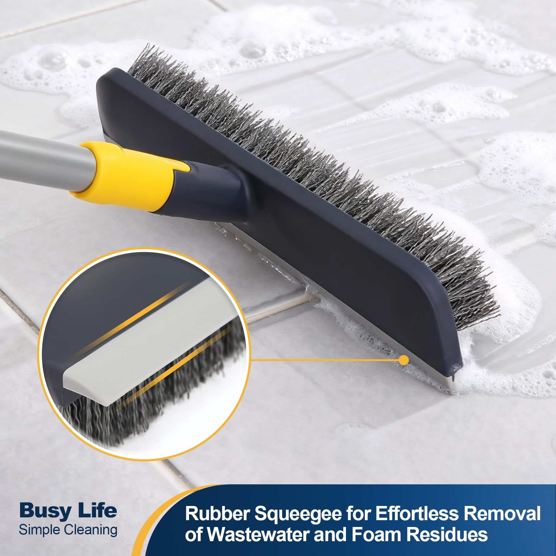 Yocada Floor Scrub Brush Telescopic Handle 2 in 1 Scrape Brush Stiff Bristle Shower Scrubber for Cleaning Patio Bathroom Garage Kitchen Wall Deck Tub