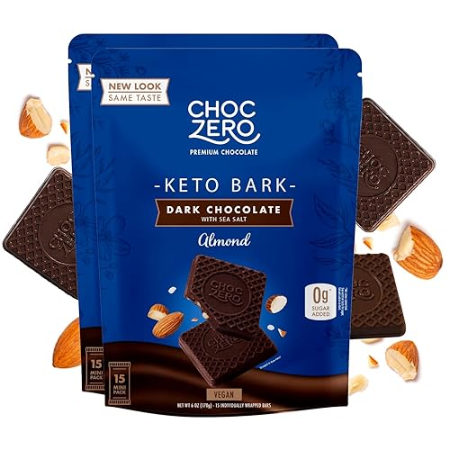 ChocZero Keto Bark, Dark Chocolate Almonds with Sea Salt, Sugar Free, Low Carb, No Sugar Alcohols, No Artificial Sweeteners, All Natural, Non-GMO, 6