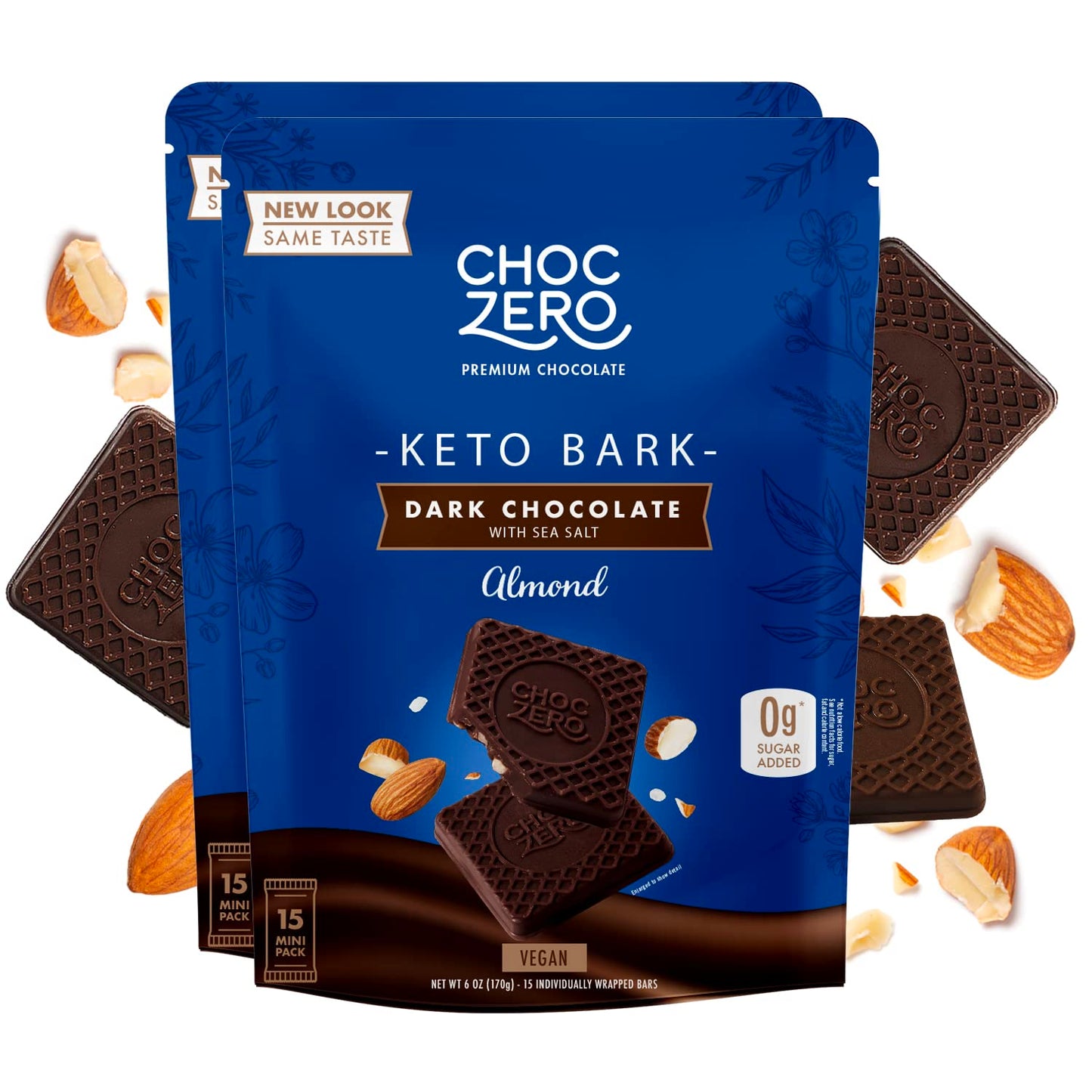ChocZero Keto Bark, Dark Chocolate Almonds with Sea Salt, Sugar Free, Low Carb, No Sugar Alcohols, No Artificial Sweeteners, All Natural, Non-GMO, 6