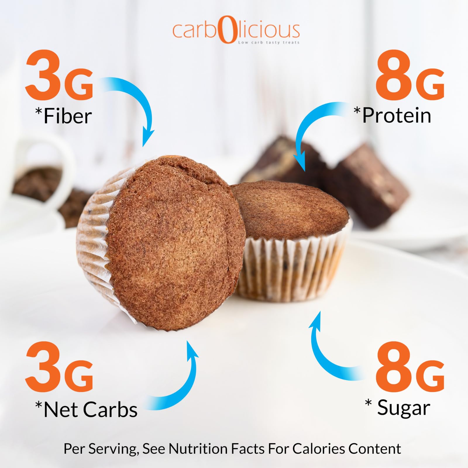 Low Carb Cinnamon Muffins 6 Pcs (1-Pack) by Carb-o-licious - Delicious Keto Mini Muffins with Only 2 Net Carbs, 9g Protein - Sugar Free Cupcake Style