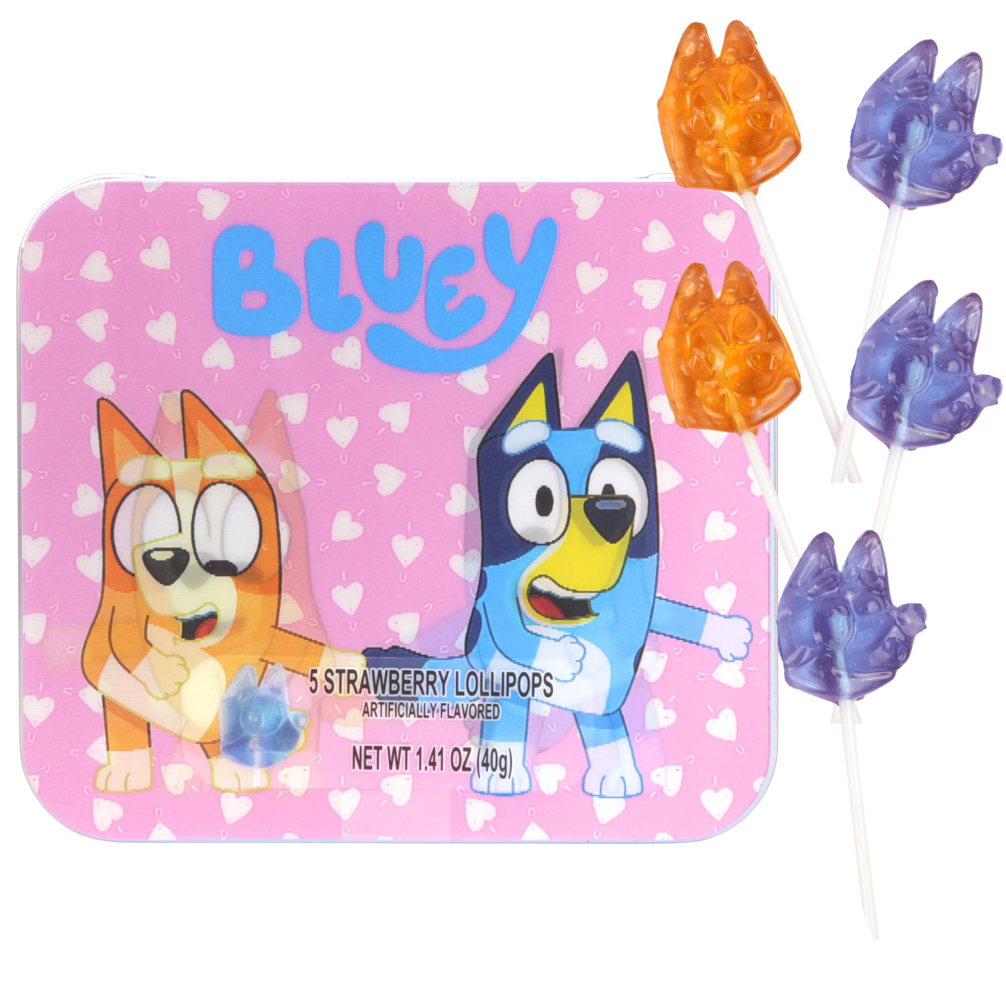 Bluey Lollipops Tin, Individually Wrapped Strawberry Suckers, Easter Basket Stuffer Candy Gift Set 1.41 Ounces