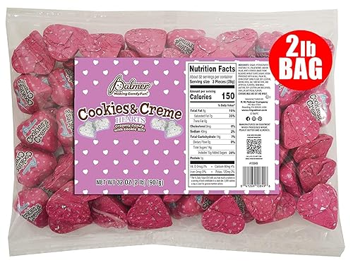 R.M. Palmer Cookies & Creme Hearts, Bulk Bag of Chocolatey Cookies & Cream Candies, Valentine’s Day Treats (2lbs.)