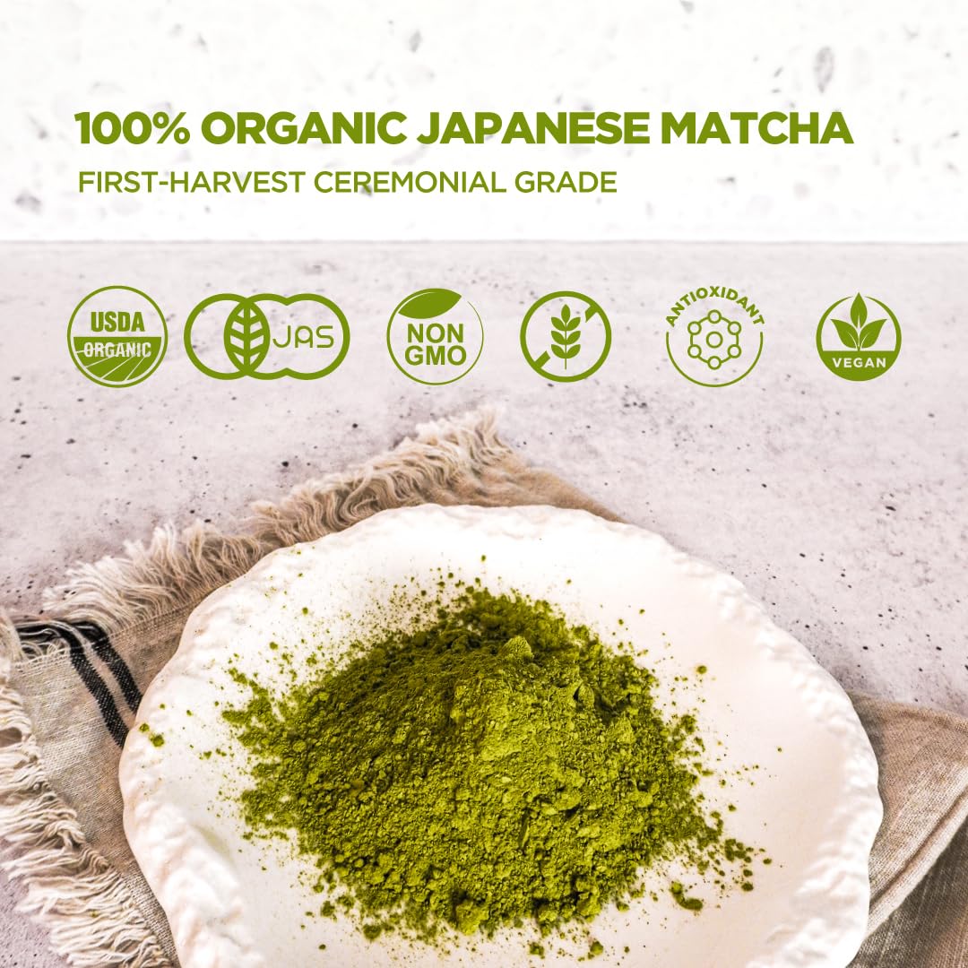 Organic Japanese Matcha Powder - Ceremonial Uji Green Tea First Harvest Stone-Ground | Pure Matcha Powder for Lattes | 2 × 30g Tins