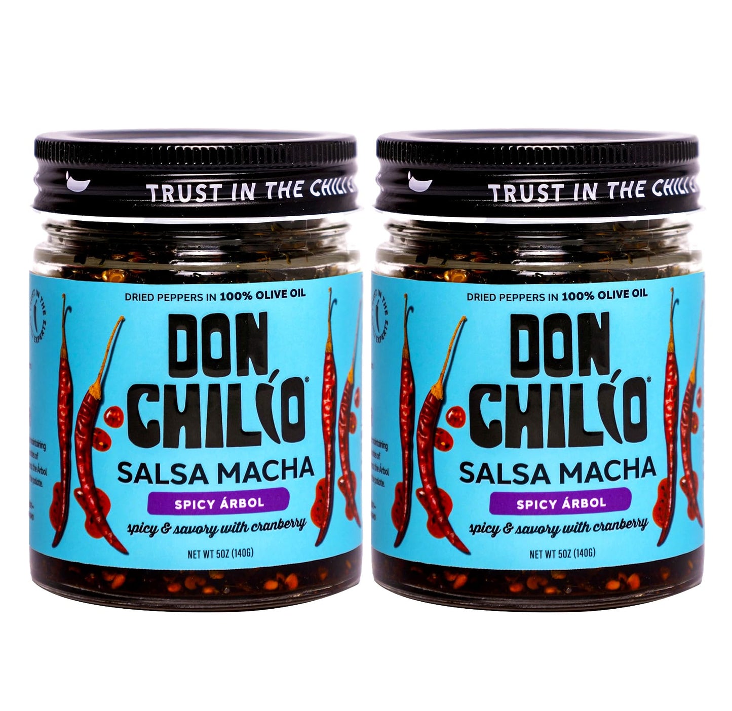 Don Chilio Spicy Cranberry Salsa Macha Chili Oil, 5 oz, 2 Pack - Pasilla & Arbol Dried Chili Peppers - Delicious Mexican Chili Oil in 100% Olive Oil