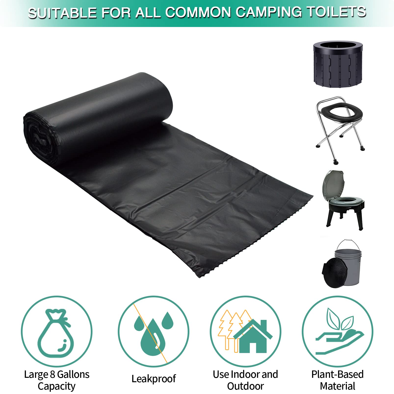 Sailortenx 80 Compostable Poop Bags: 8 Gallon, 5 Gallon Bucket & Outdoor Camping Disposable Biodegradable Waste Bags