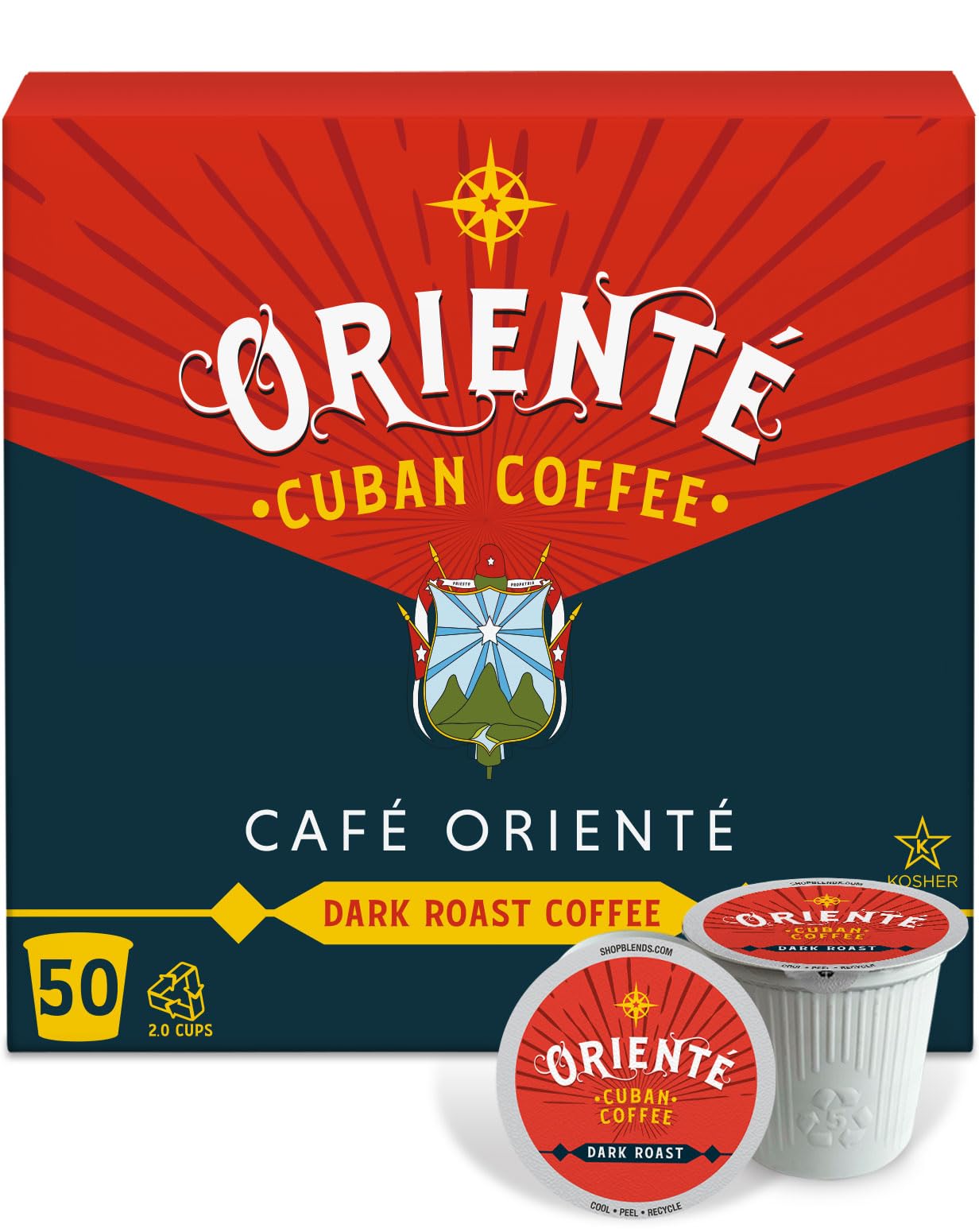 Oriente Dark Roast Coffee Pods, 50 ct, Cuban Inspired Coffee in Single Serve Pods - 100% Arabica Coffee, Compatible with Keurig K Cups Maker
