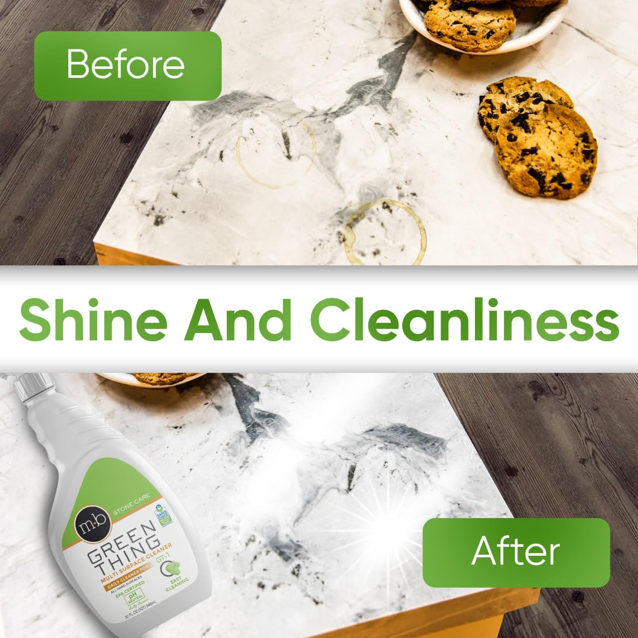 MB Stone & More GT-1 Green Thing - Multi Surface Cleaning Spray for Kitchen Counter Cleaner Spray for Marble- No Streak Formula for Stone, Glass
