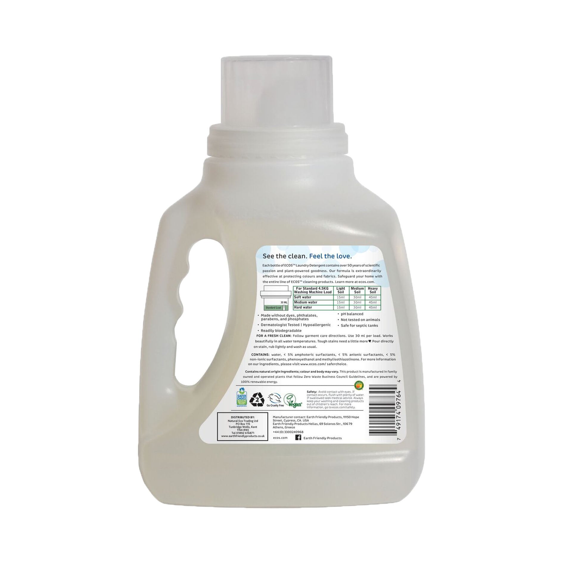 Earth Friendly Products ECOS Free & Clear Laundry Detergent, Ultra Concentrated Liquid - 50 fl oz