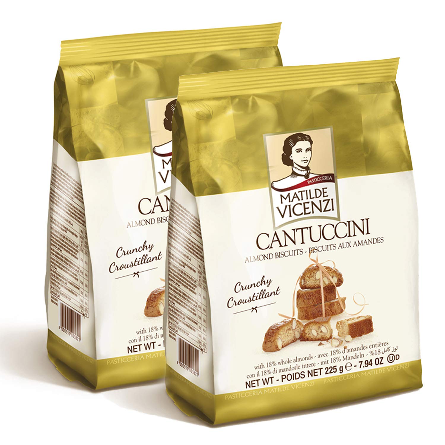 Cantuccini Biscotti by Matilde Vicenzi | Gourmet Italian Almond Mini Biscotti Cookies| Made in Italy | 7.94oz (225g) Bag-2 Pack | All-Natural, Kosher