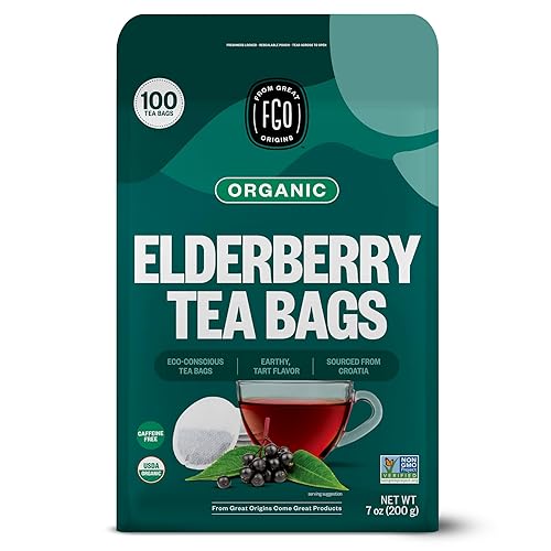 FGO Organic Elderberry Tea, 100 Count, Eco-Conscious Tea Bags, Resealable Bag, Packaging May Vary (Pack of 1)