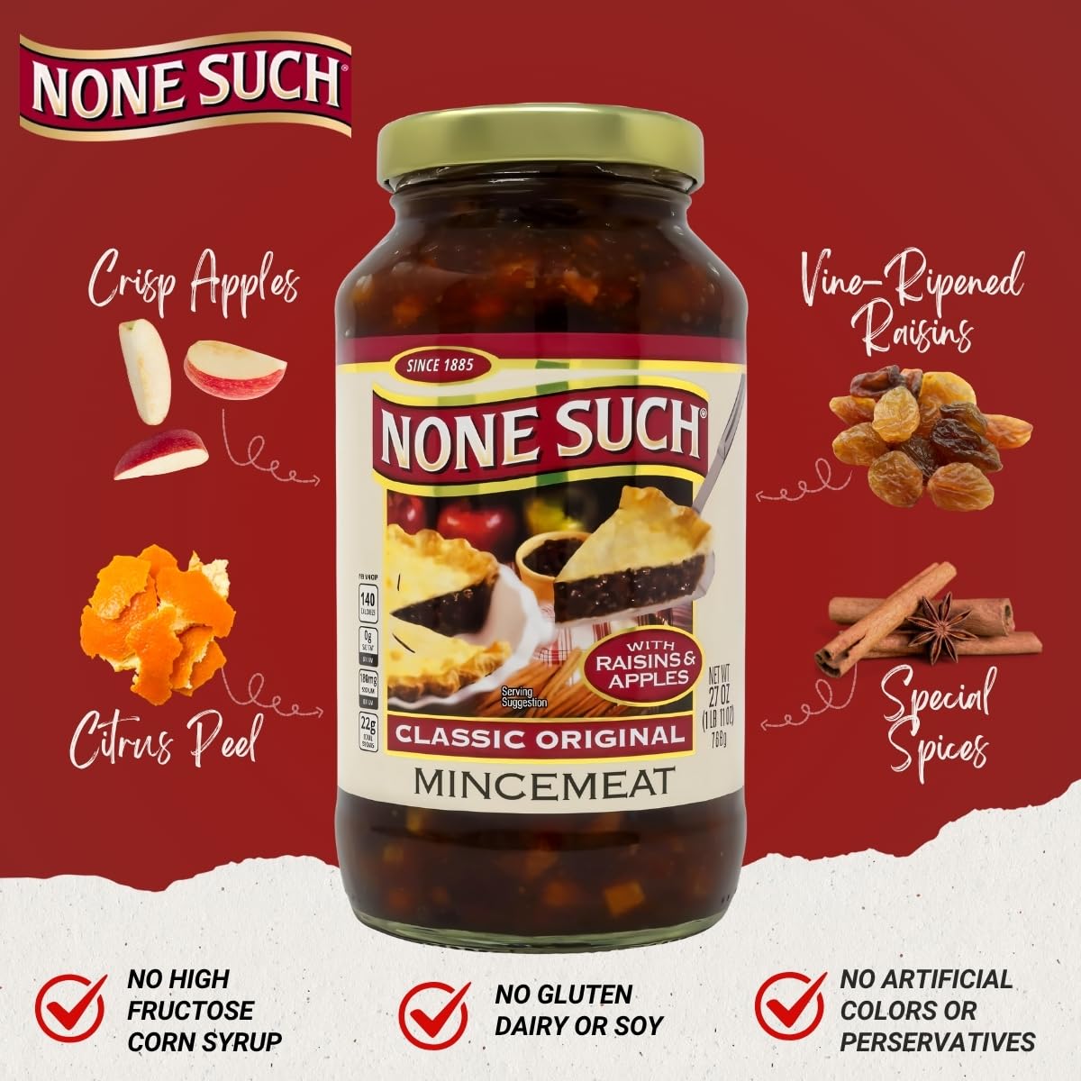 None Such Mincemeat Classic Original - Pie Filling with Apples and Raisins, 27 Ounce (Pack of 1)