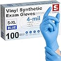 Schneider Blue Vinyl Synthetic Exam Gloves, Large, Box of 100, 4 Mil, Powder-Free, Latex-Free, Non-Sterile, Disposable Gloves