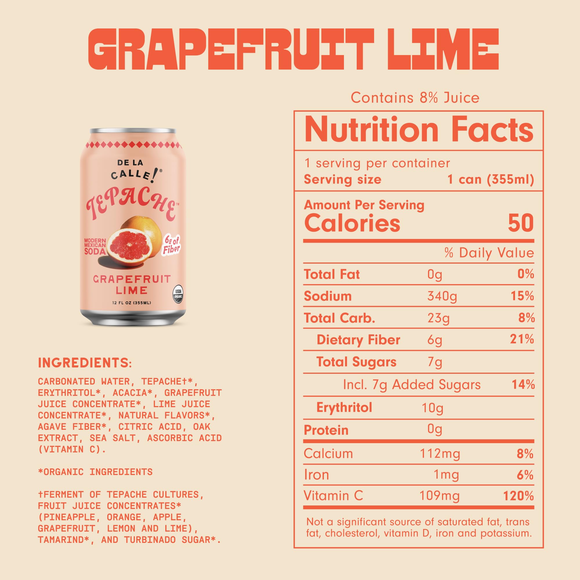 De La Calle, Tepache Grapefruit Lime Paloma Organic, 12 Fl Oz
