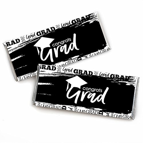 Big Dot of Happiness Black and White Grad - Best is Yet to Come - Candy Bar Wrapper Black and White Graduation Party Favors - Set of 24