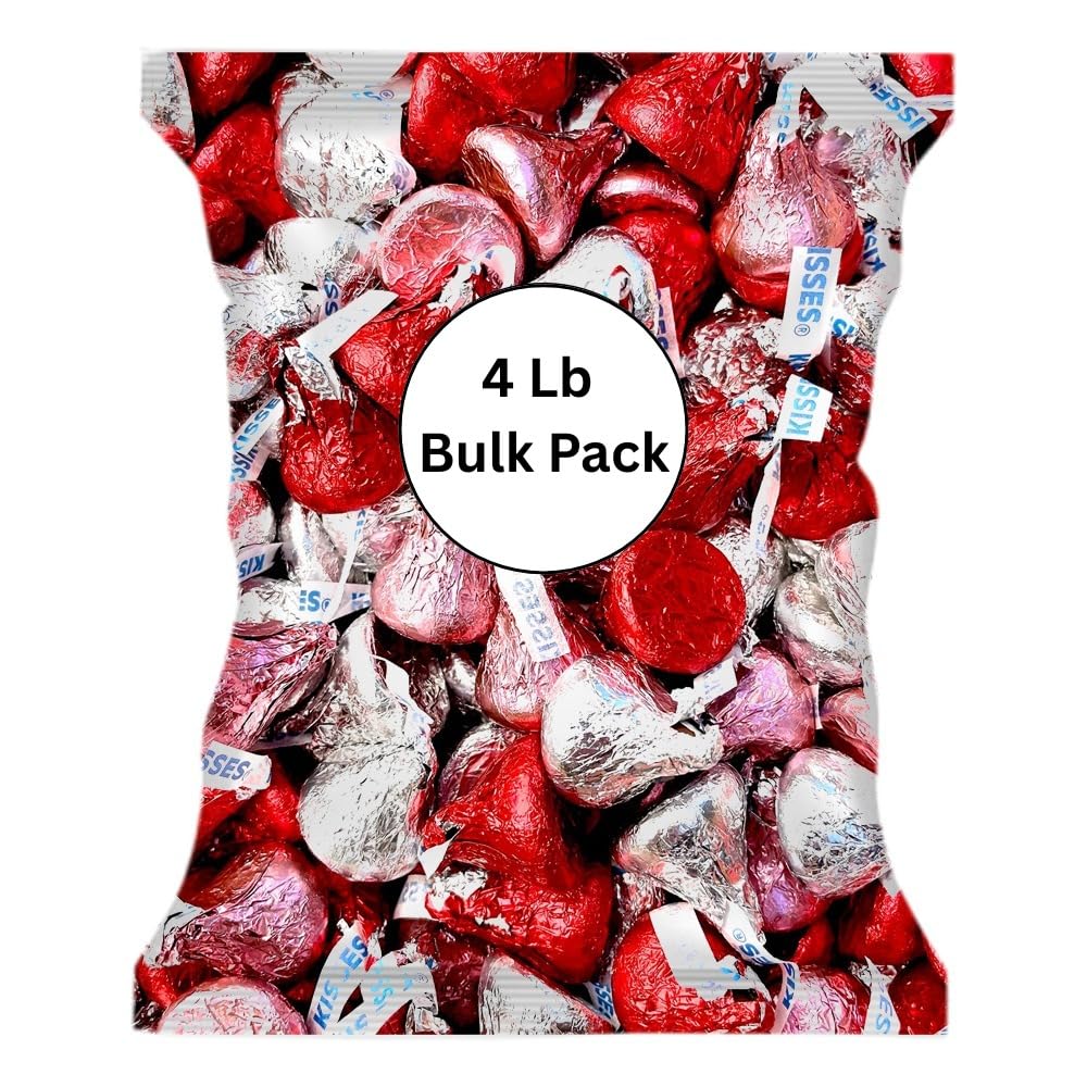 Candykrave Hershey'ss Kisses Valentine Colors Milk Chocolate candy - 4LB (400 pcs) - Bulk chocolate Red, Pink & Silver Foil Candy - Delicious Treats