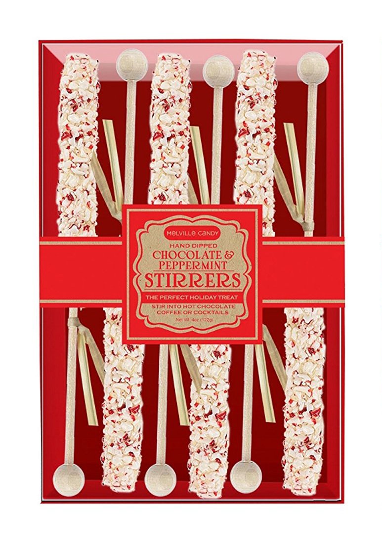 Melville Candy Mini Marshmallow Chocolate Spoons & Peppermint Stirrers Gift Set (White Chocolate Peppermint Stirrers 6ct)