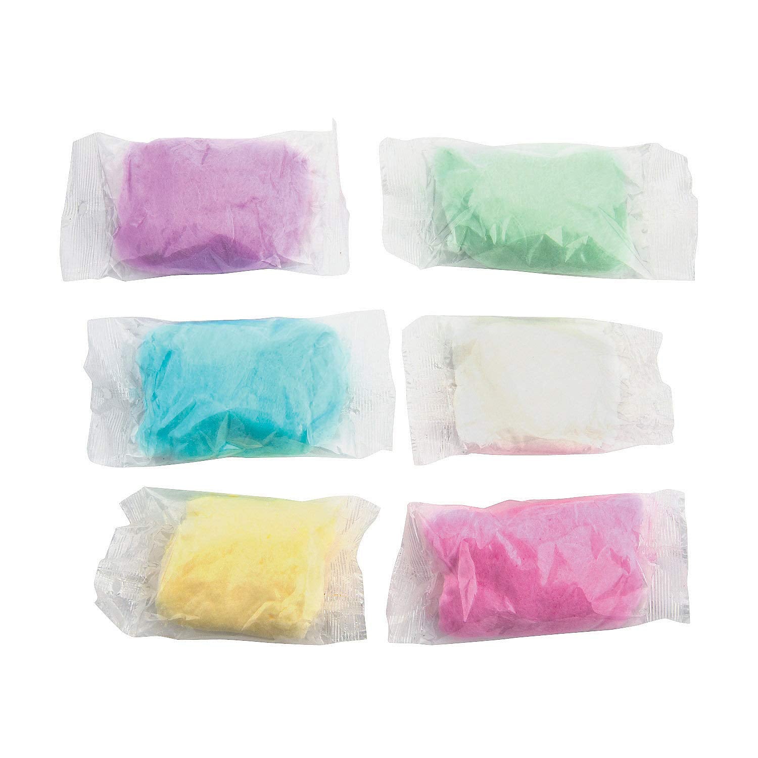 Fun Express Cotton Candy Bags Bulk 24 Pack - Pink Blue Purple Yellow White Green Individually Wrapped Party Favors for Baby Shower, Gender Reveal